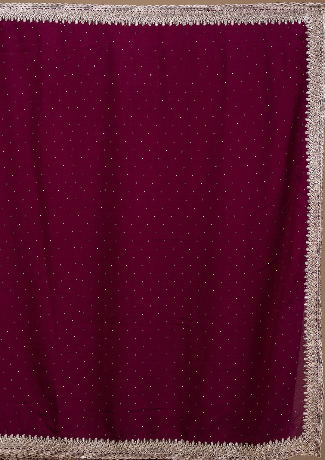 Wine Stonework (Gold) Soft Raw Silk Saree