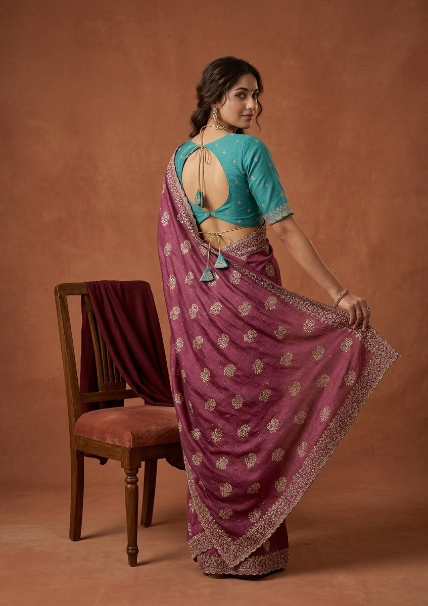 Onion Pink Zariwork (Gold) Soft Raw Silk Saree