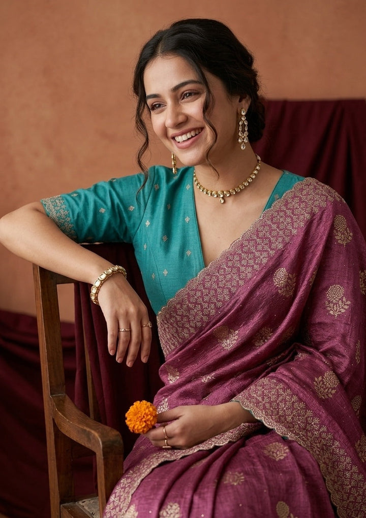 Onion Pink Zariwork (Gold) Soft Raw Silk Saree