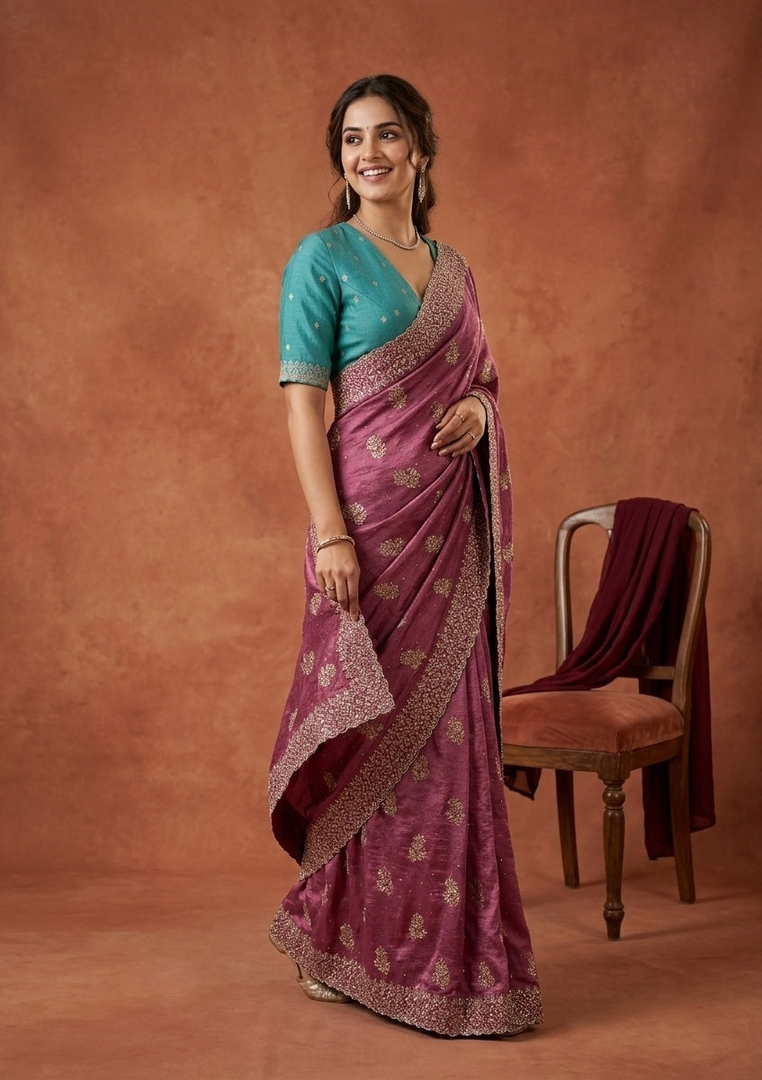 Onion Pink Zariwork (Gold) Soft Raw Silk Saree