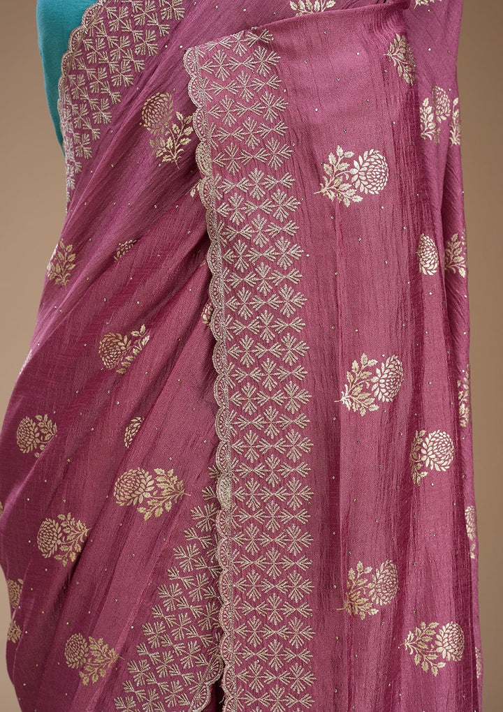 Onion Pink Zariwork (Gold) Soft Raw Silk Saree