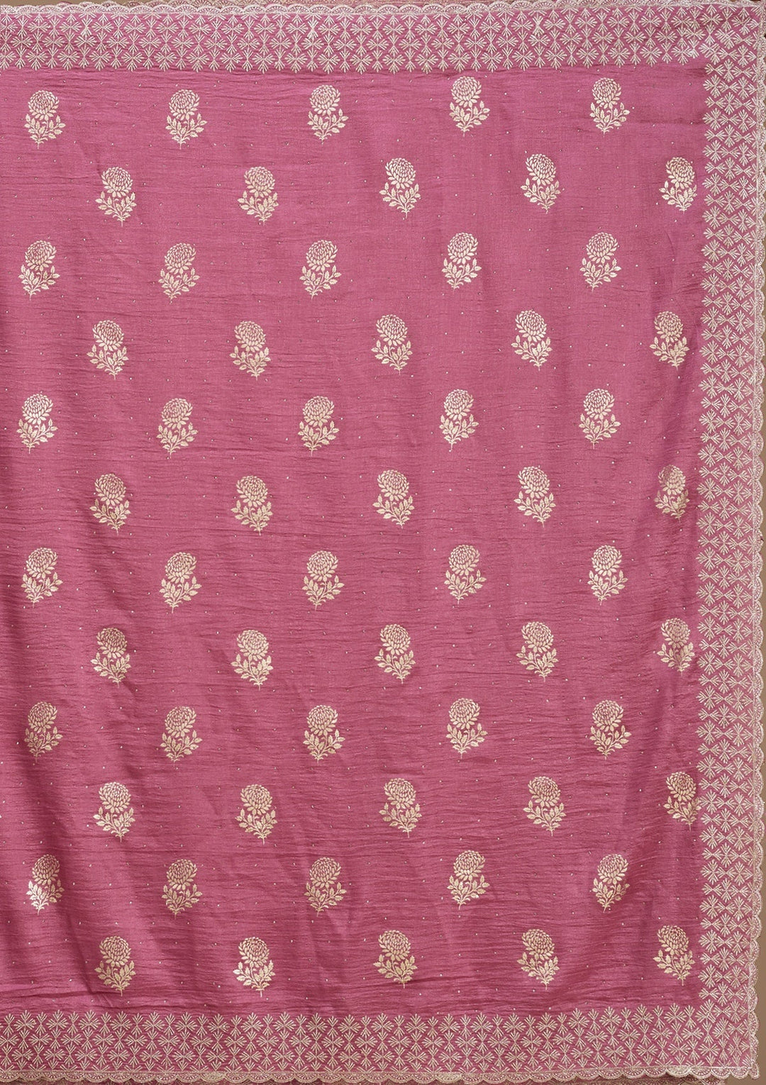 Onion Pink Zariwork (Gold) Soft Raw Silk Saree