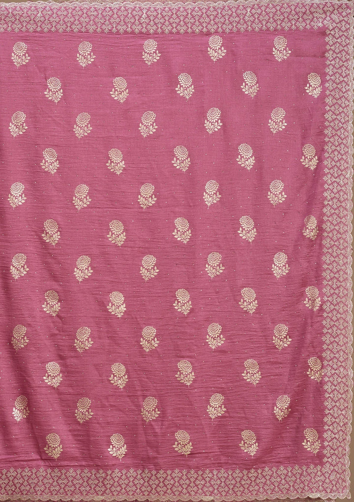 Onion Pink Zariwork (Gold) Soft Raw Silk Saree