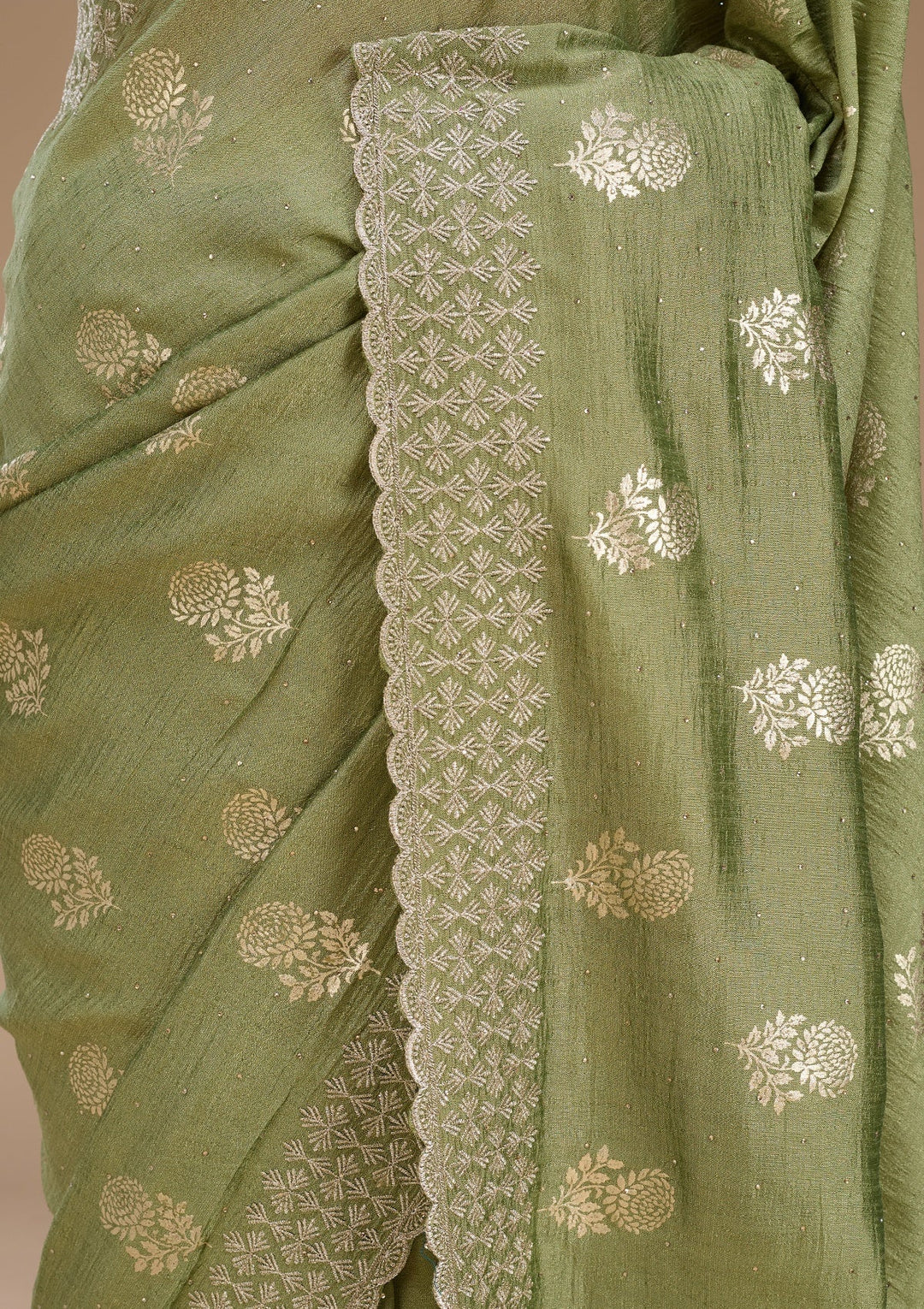 Pista Green Zariwork (Gold) Soft Raw Silk Saree