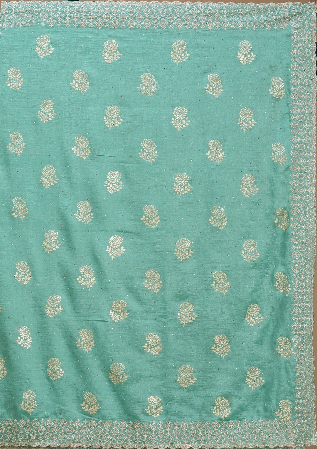 Sea Green Zariwork (Gold) Soft Raw Silk Saree