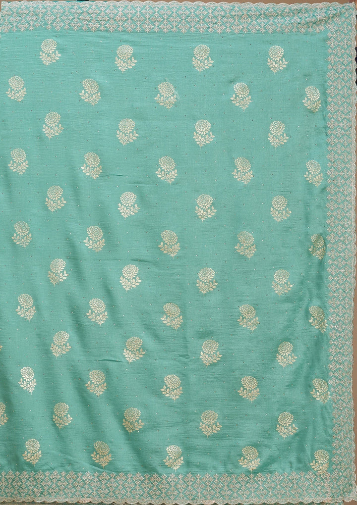 Sea Green Zariwork (Gold) Soft Raw Silk Saree