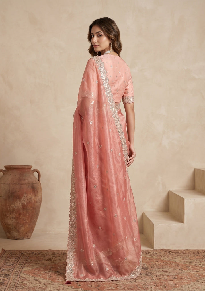 Onion Pink Sequins Tissue Saree