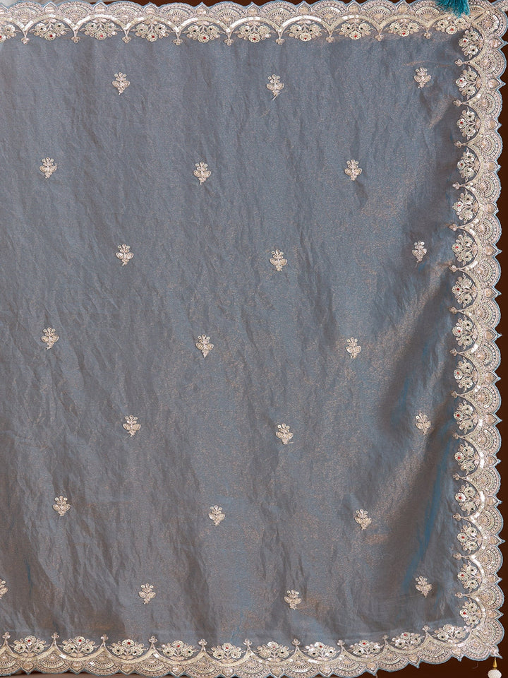 Sky Blue Sequins Tissue Saree