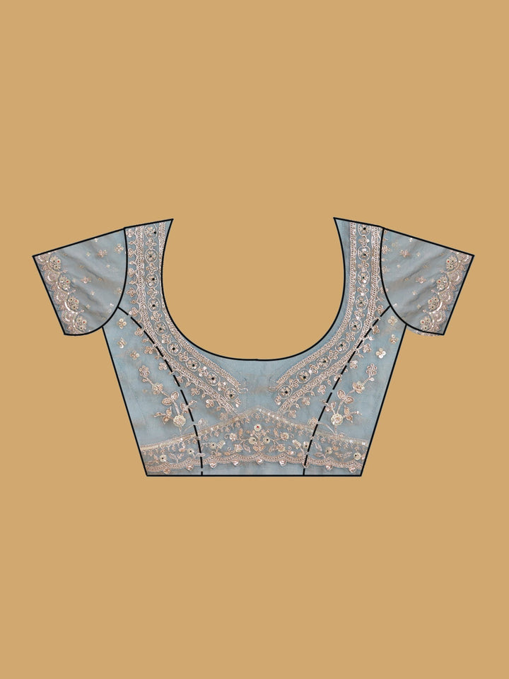 Sky Blue Sequins Tissue Saree