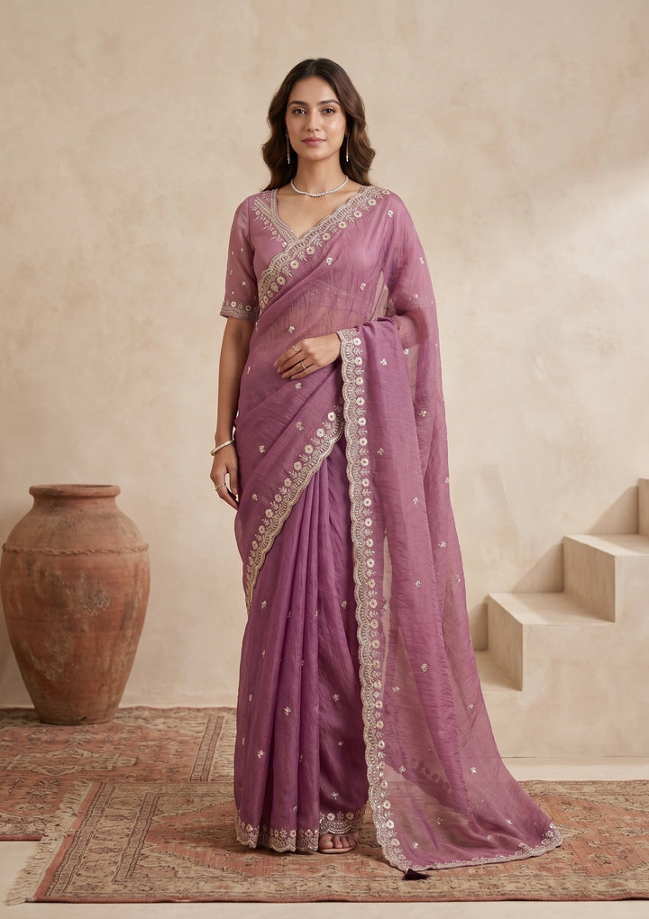 Lavender Sequins Tissue Saree