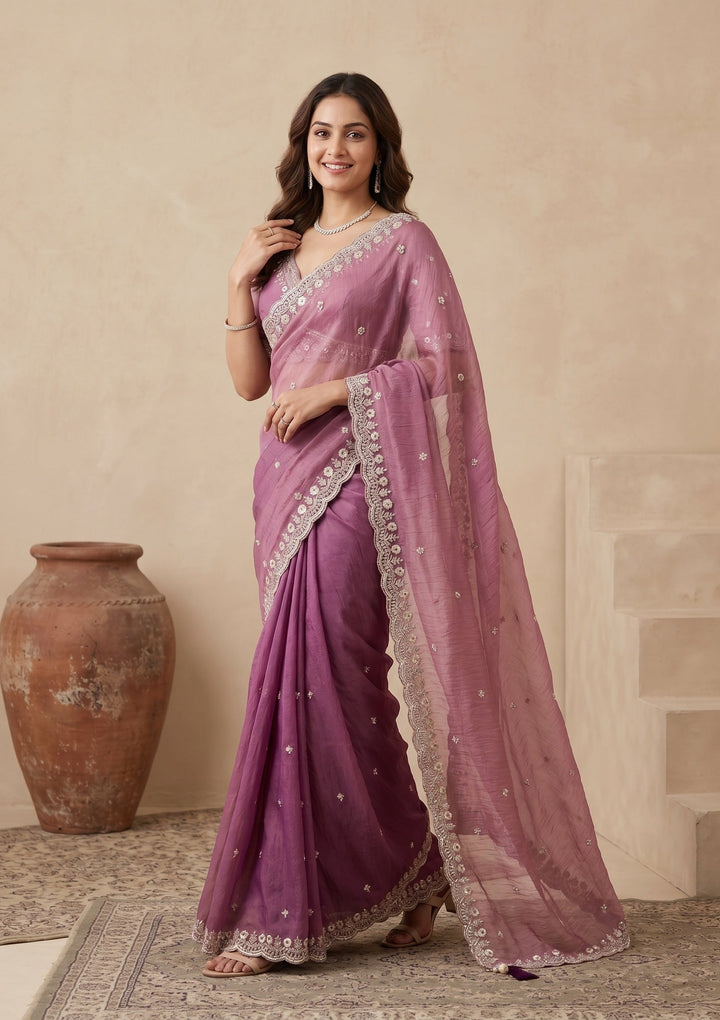 Lavender Sequins Tissue Saree