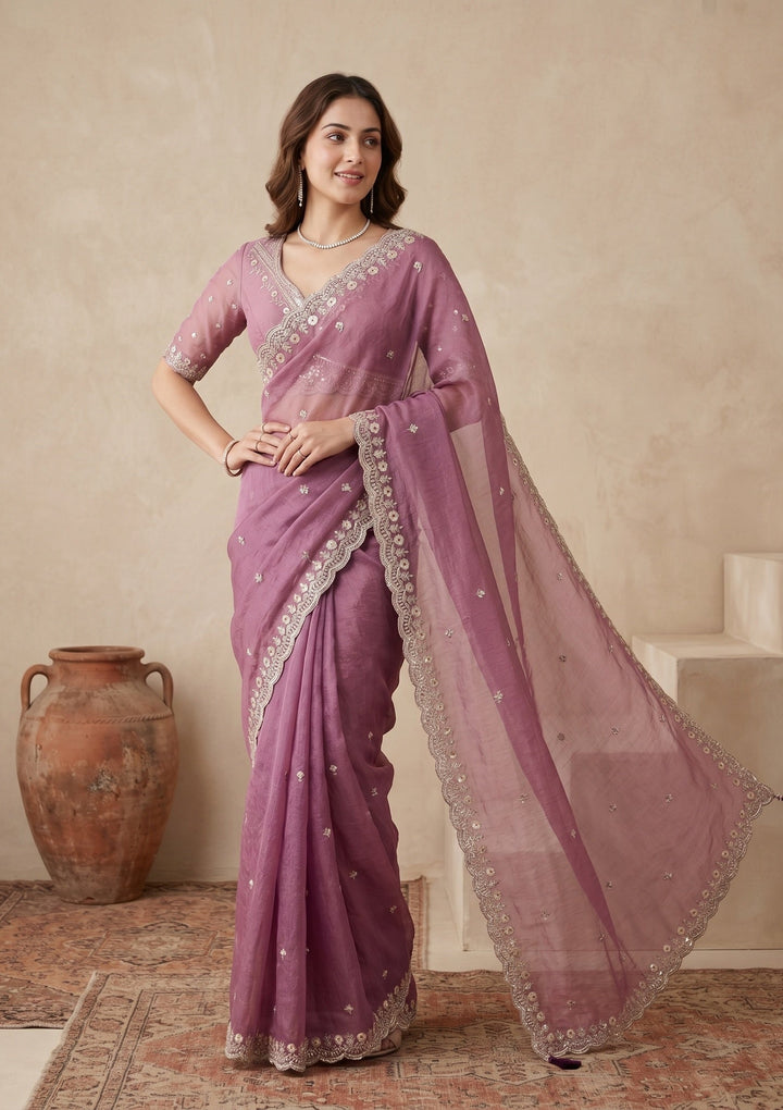 Lavender Sequins Tissue Saree