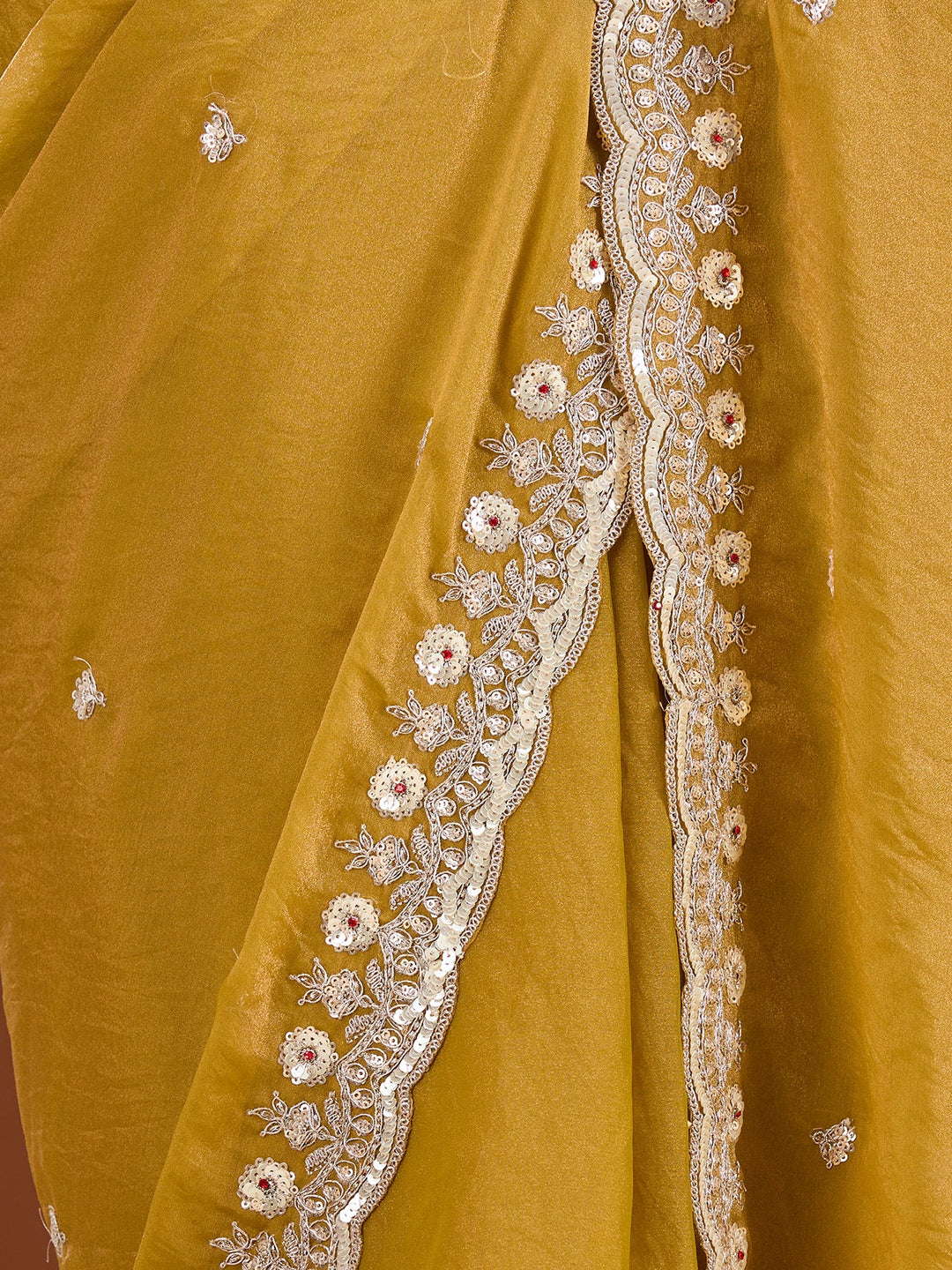 Mustard Sequins Tissue Saree