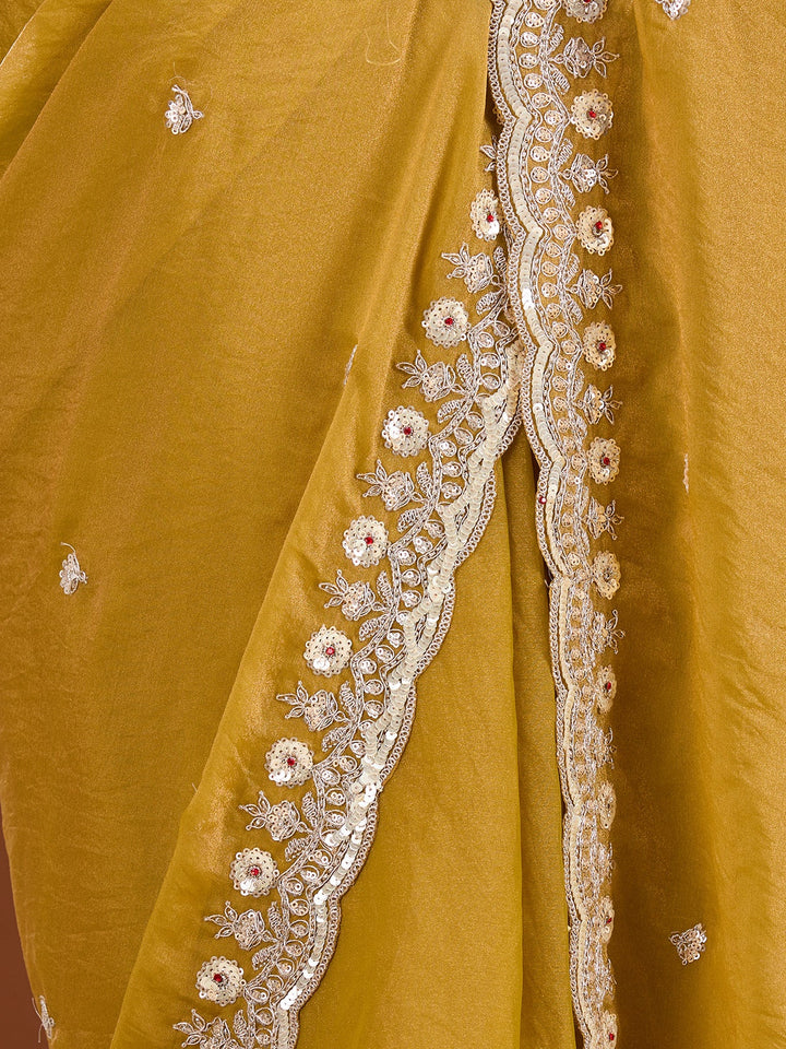 Mustard Sequins Tissue Saree