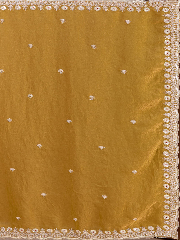 Mustard Sequins Tissue Saree