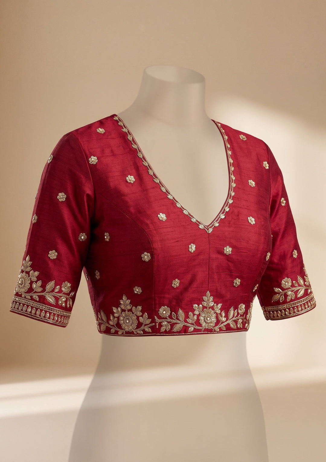 Peach Soft Raw Silk Threadwork Saree With Matching Blouse Piece