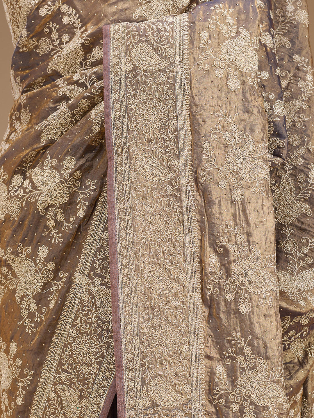 Grey Zariwork (Gold) Tissue Saree