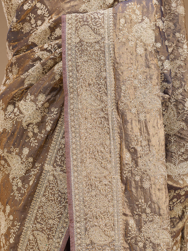 Grey Zariwork (Gold) Tissue Saree