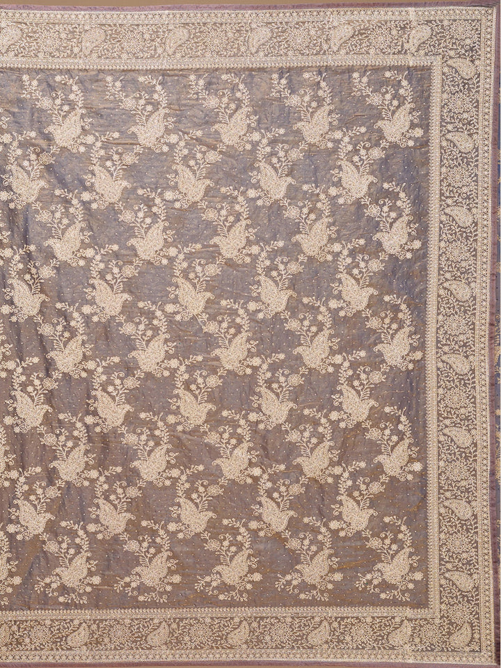 Grey Zariwork (Gold) Tissue Saree