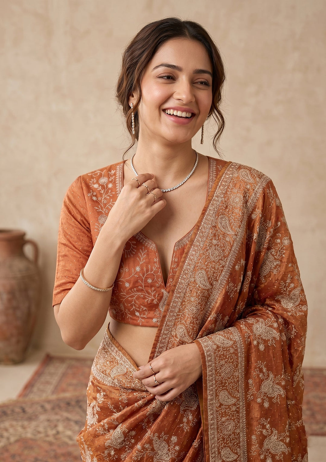 Rust Zariwork (Gold) Tissue Saree