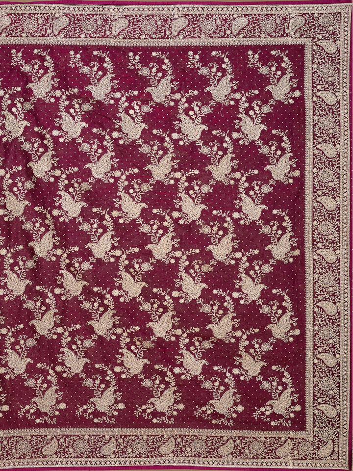 Wine Zariwork (Gold) Tissue Saree