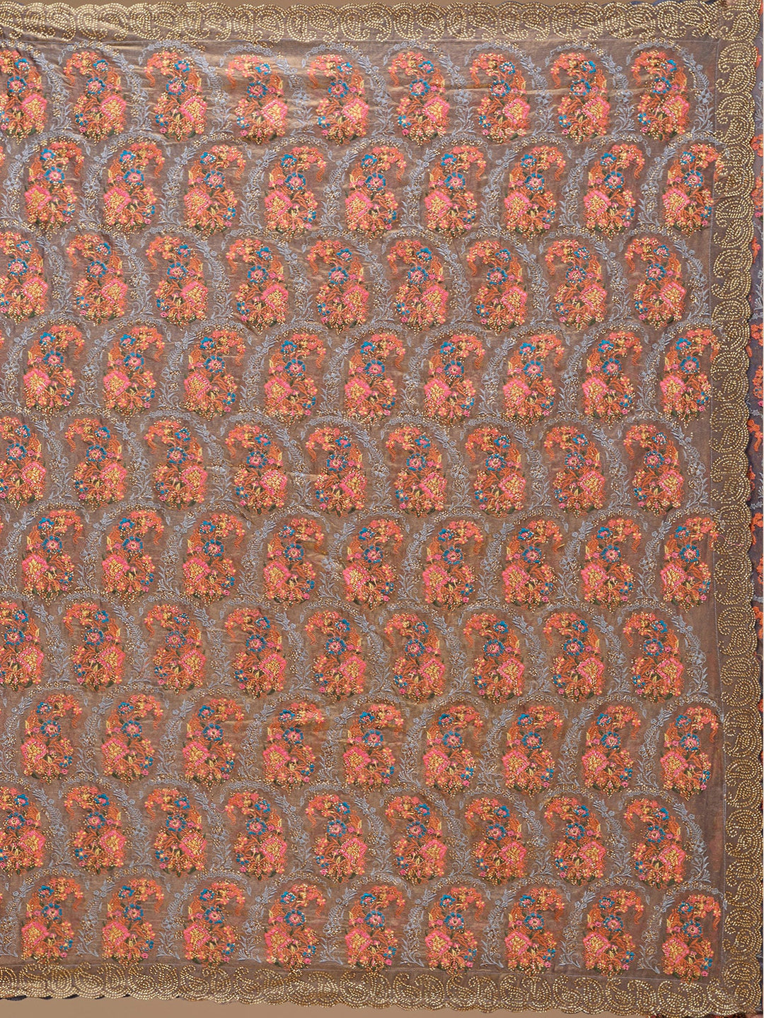 Grey Kashmiri Tissue Saree