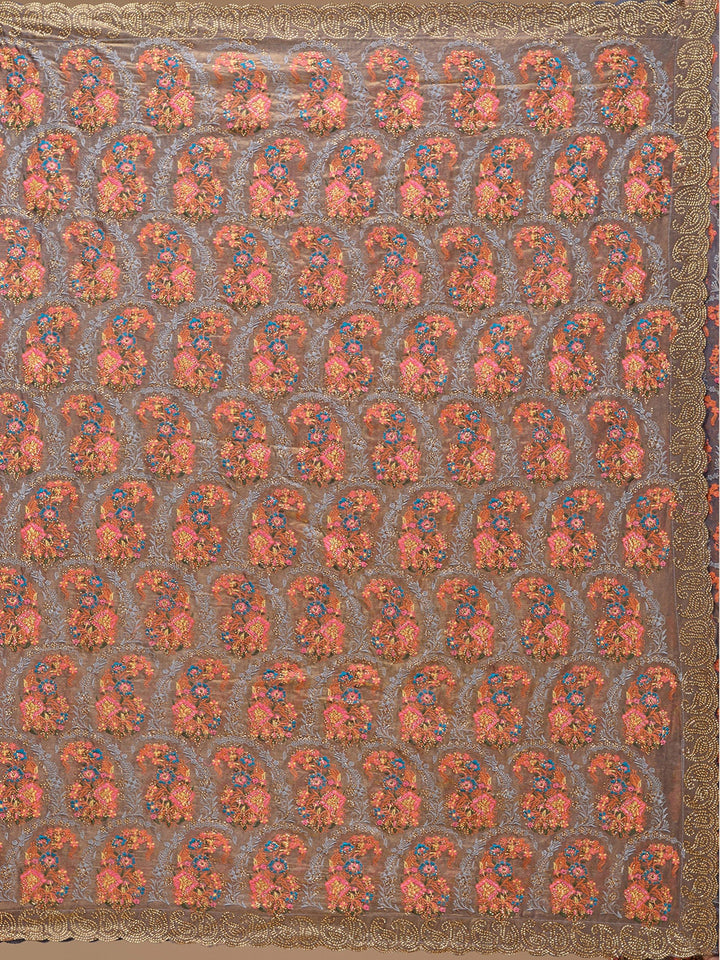 Grey Kashmiri Tissue Saree
