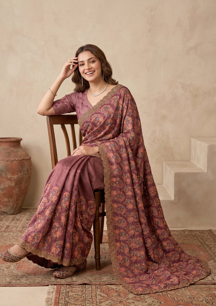 Mauve Kashmiri Tissue Saree