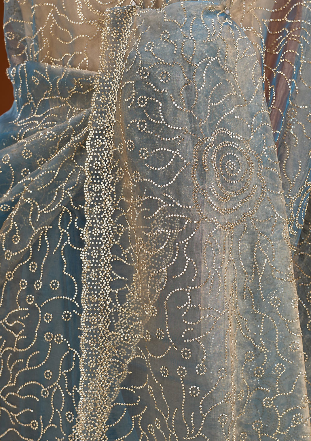 Blue Stonework (Gold) Tissue Saree