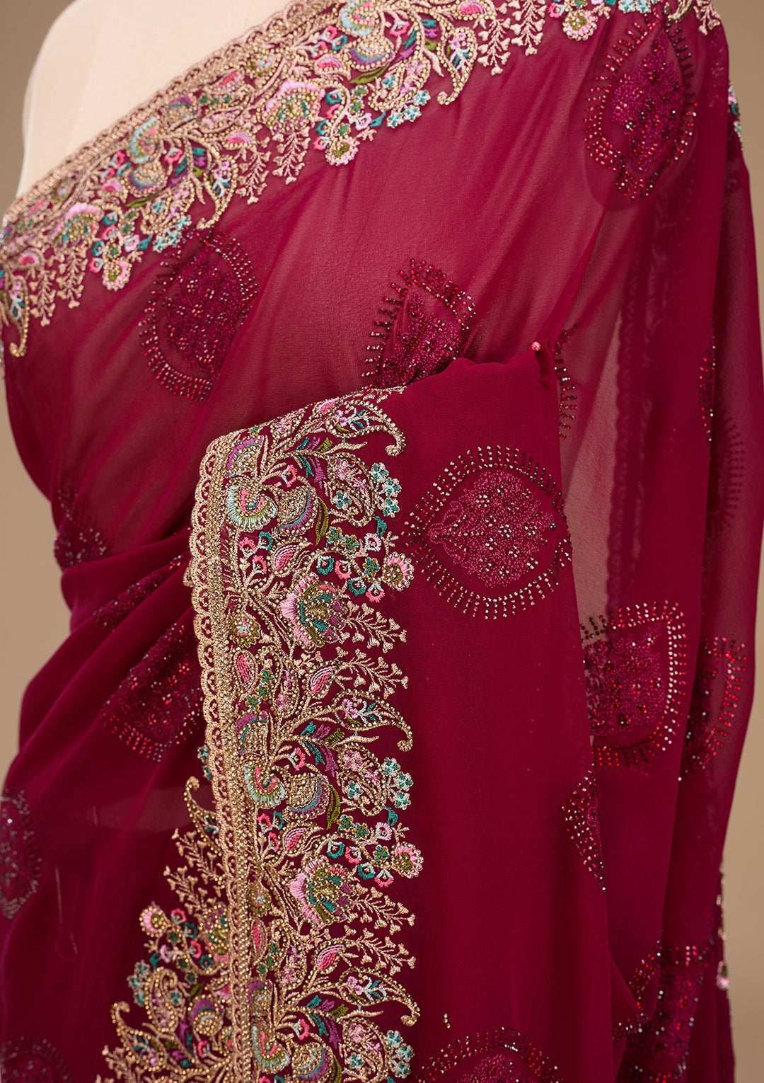 Wine Kashmiri Georgette Saree