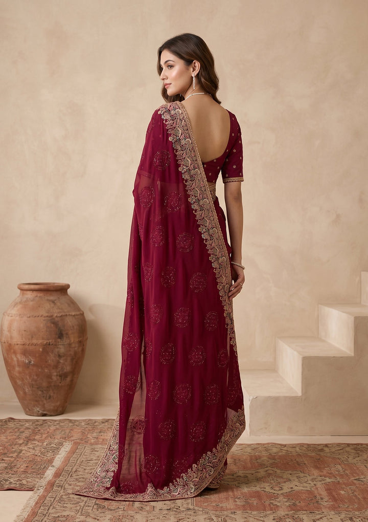 Wine Kashmiri Georgette Saree