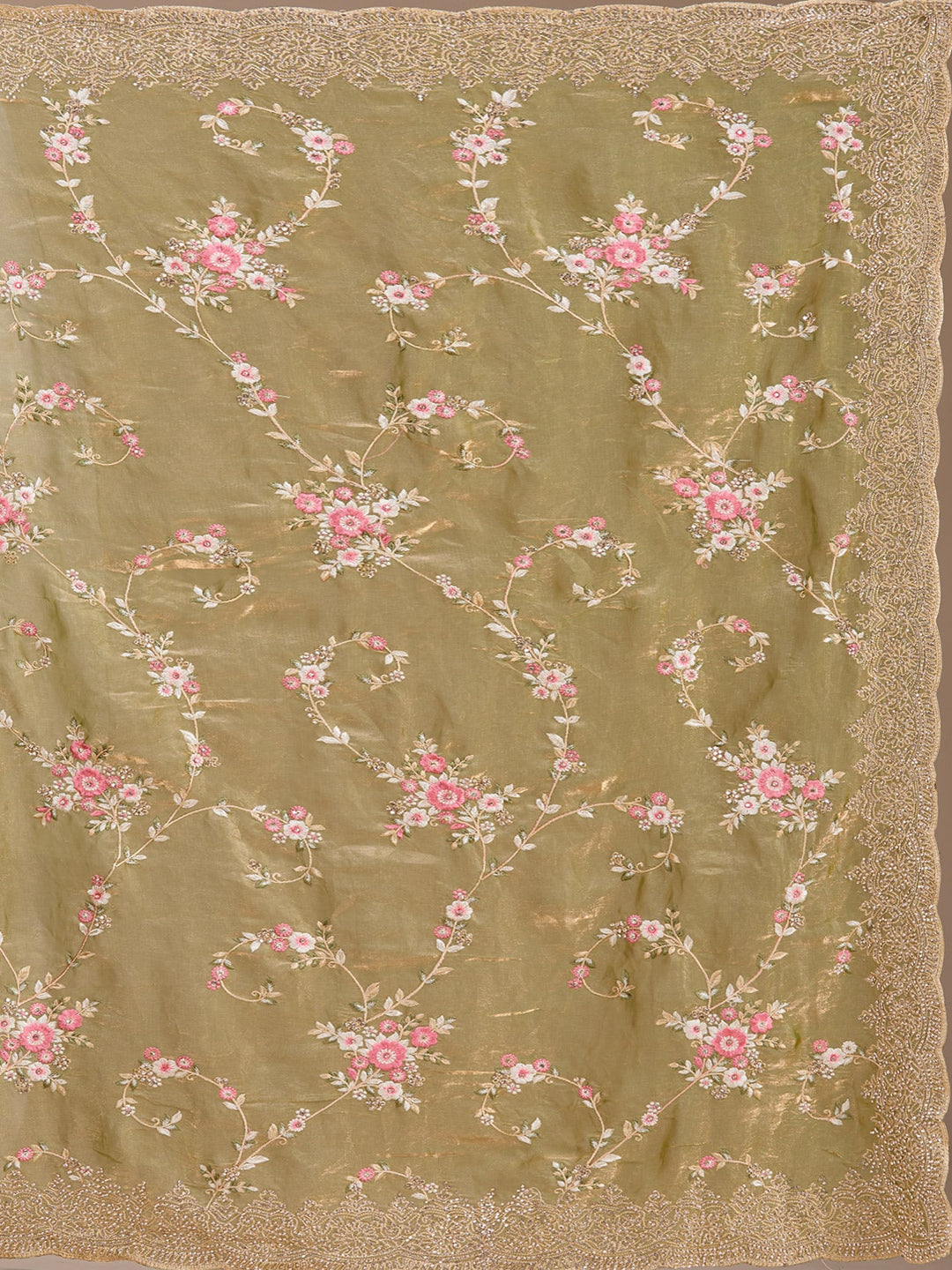 Pista Green Threadwork Tissue Saree