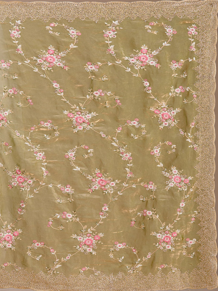Pista Green Threadwork Tissue Saree
