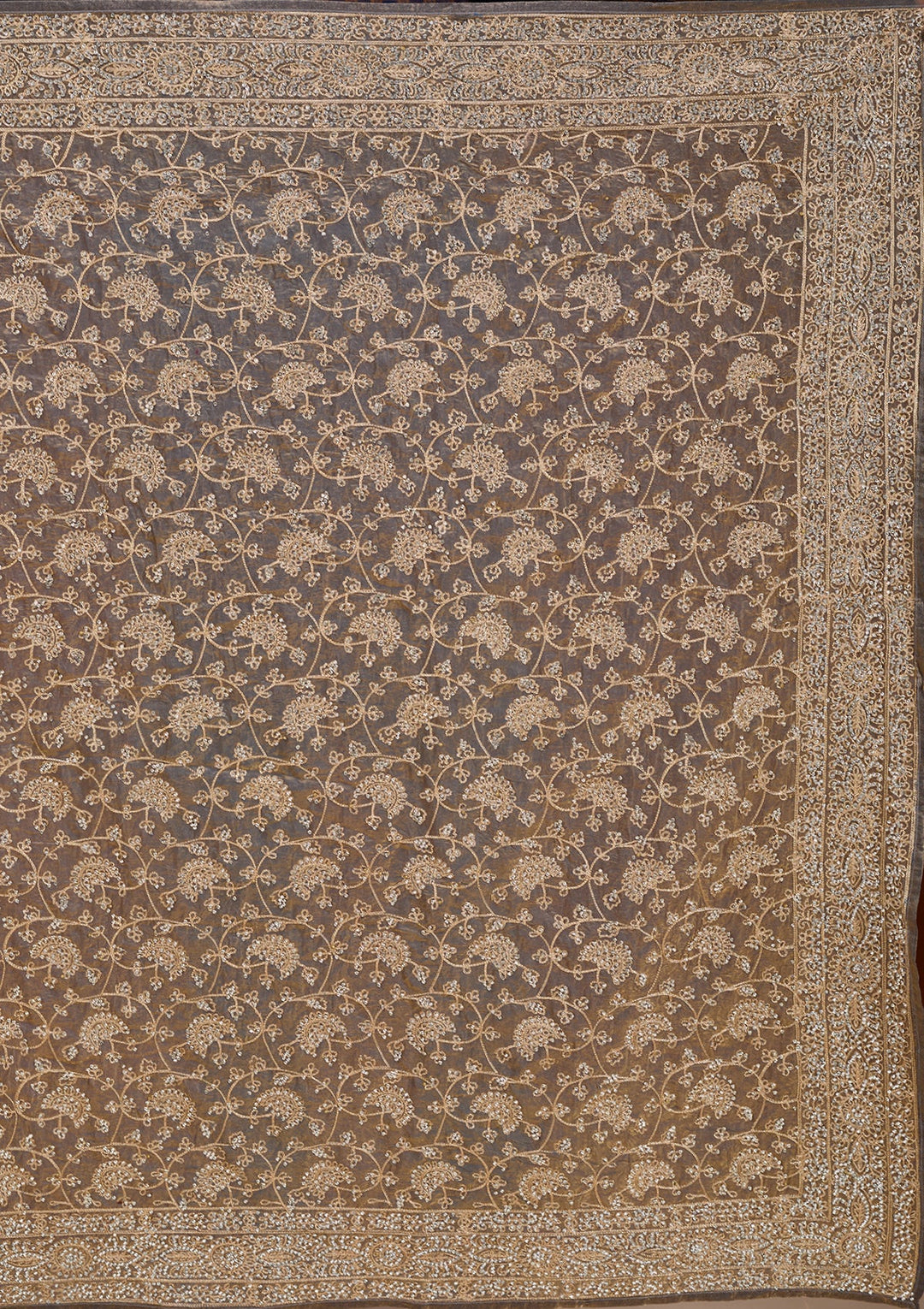 Grey Zariwork (Gold) Tissue Saree