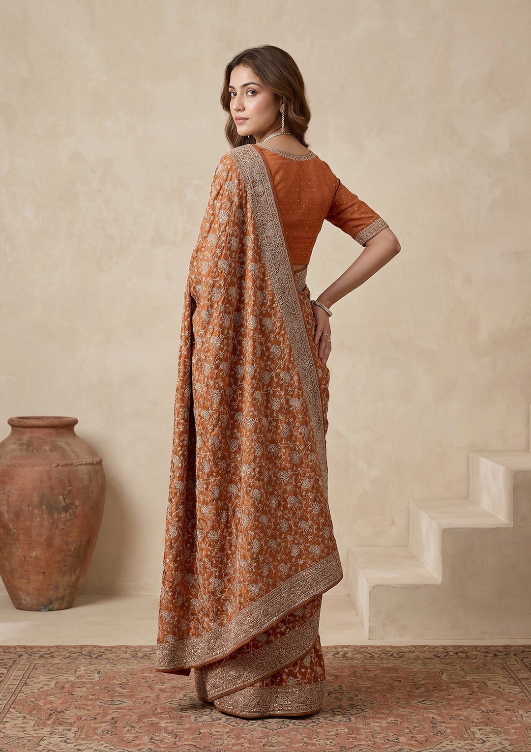 Rust Zariwork (Gold) Tissue Saree
