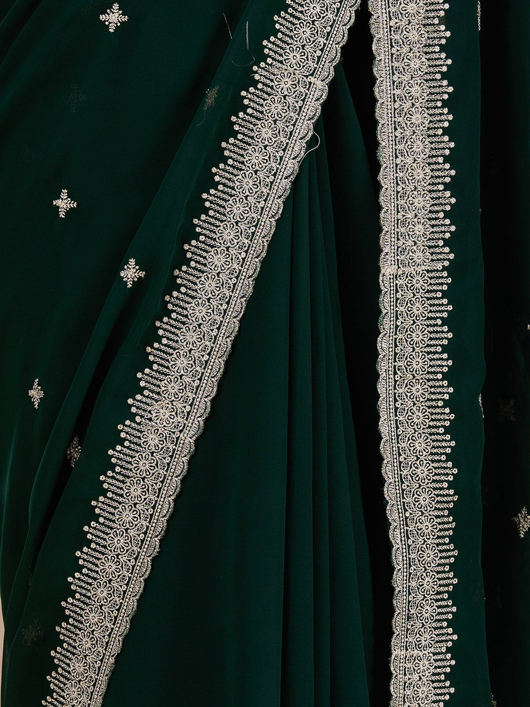 Bottle Green Zariwork (Gold) Georgette Saree