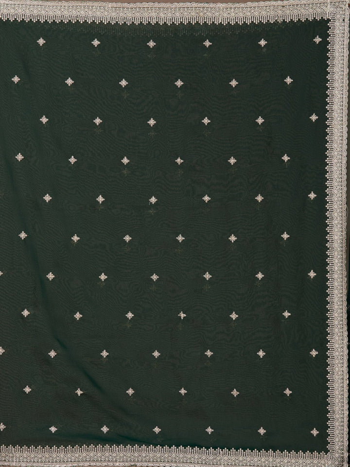 Bottle Green Zariwork (Gold) Georgette Saree