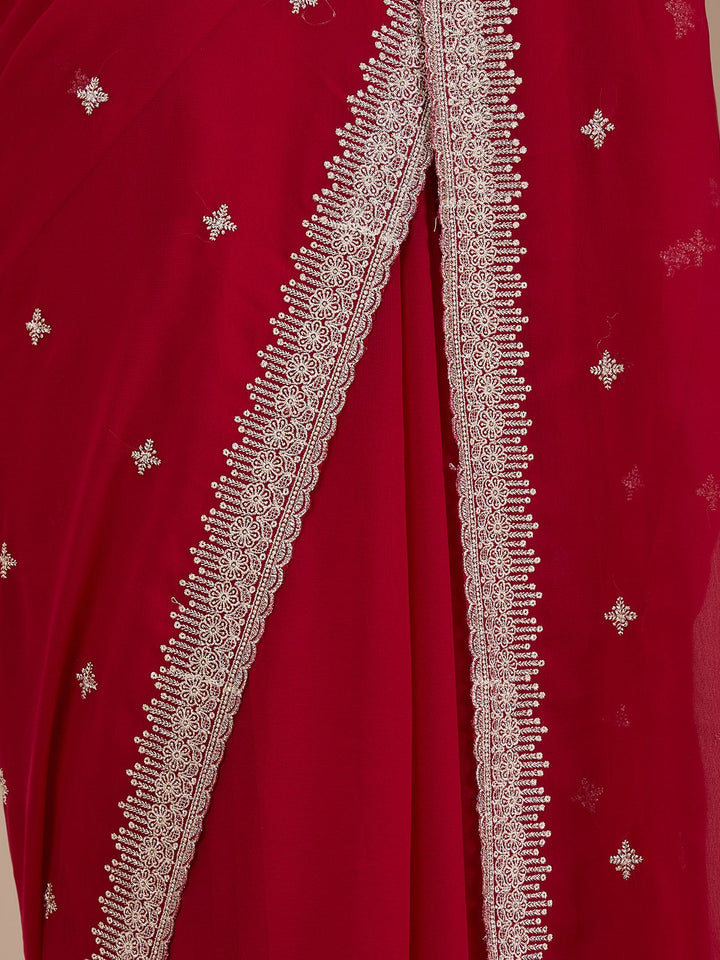 Maroon Zariwork (Gold) Georgette Saree