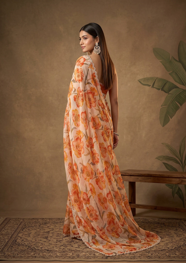 Cream Stonework Tissue Saree