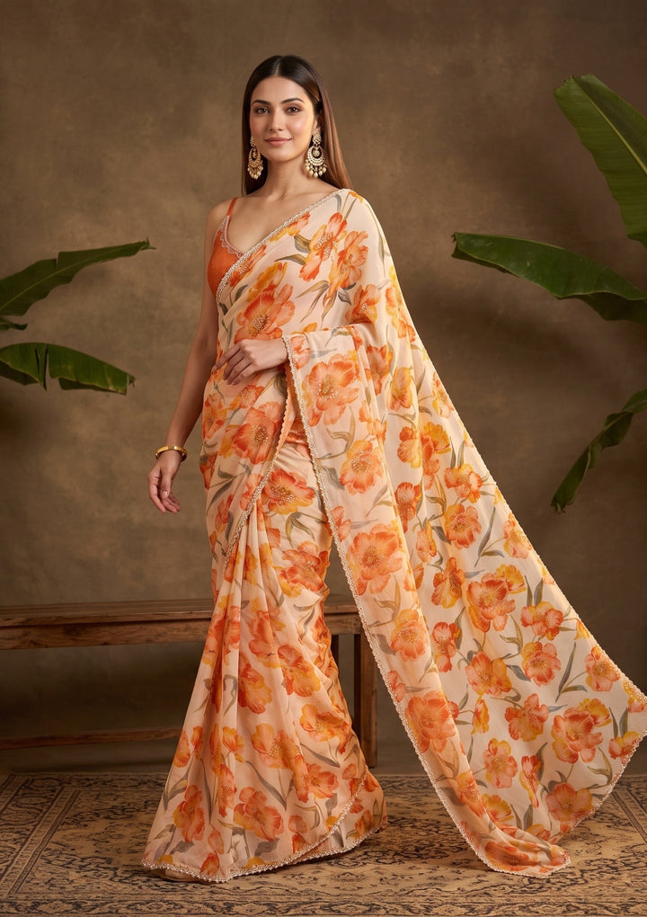 Cream Stonework Tissue Saree