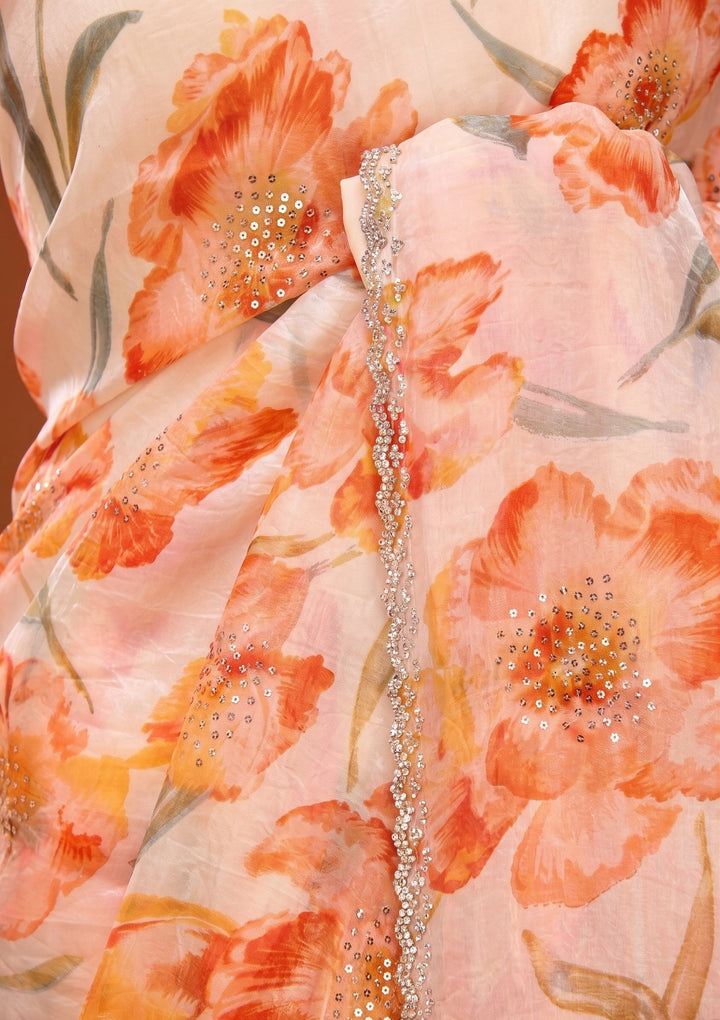 Cream Stonework Tissue Saree