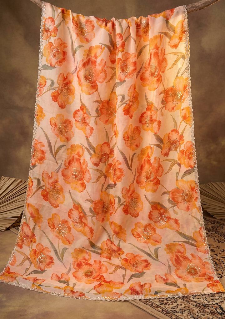 Cream Stonework Tissue Saree