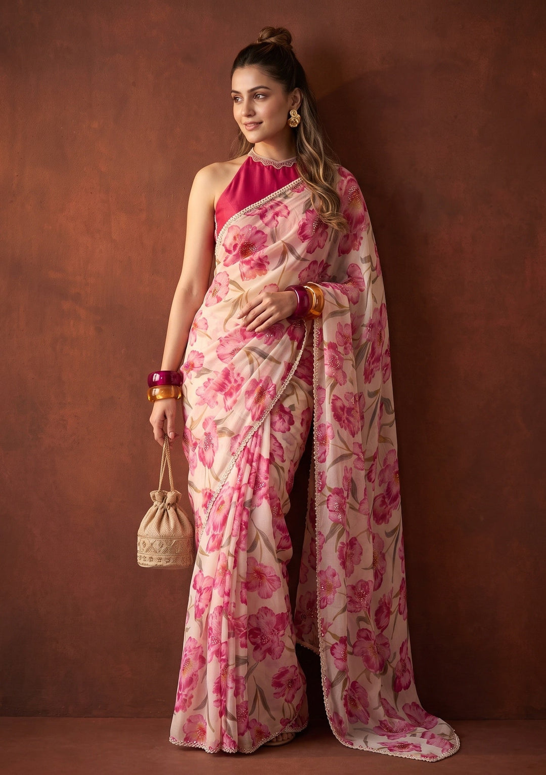 Cream Stonework Tissue Saree