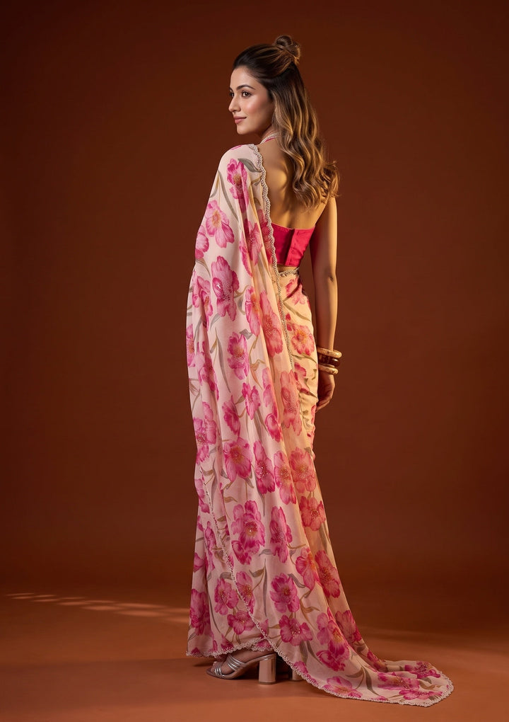 Cream Stonework Tissue Saree