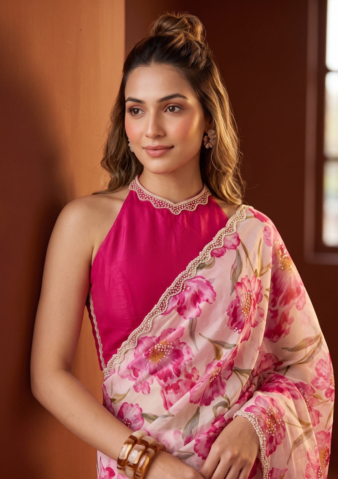 Cream Stonework Tissue Saree