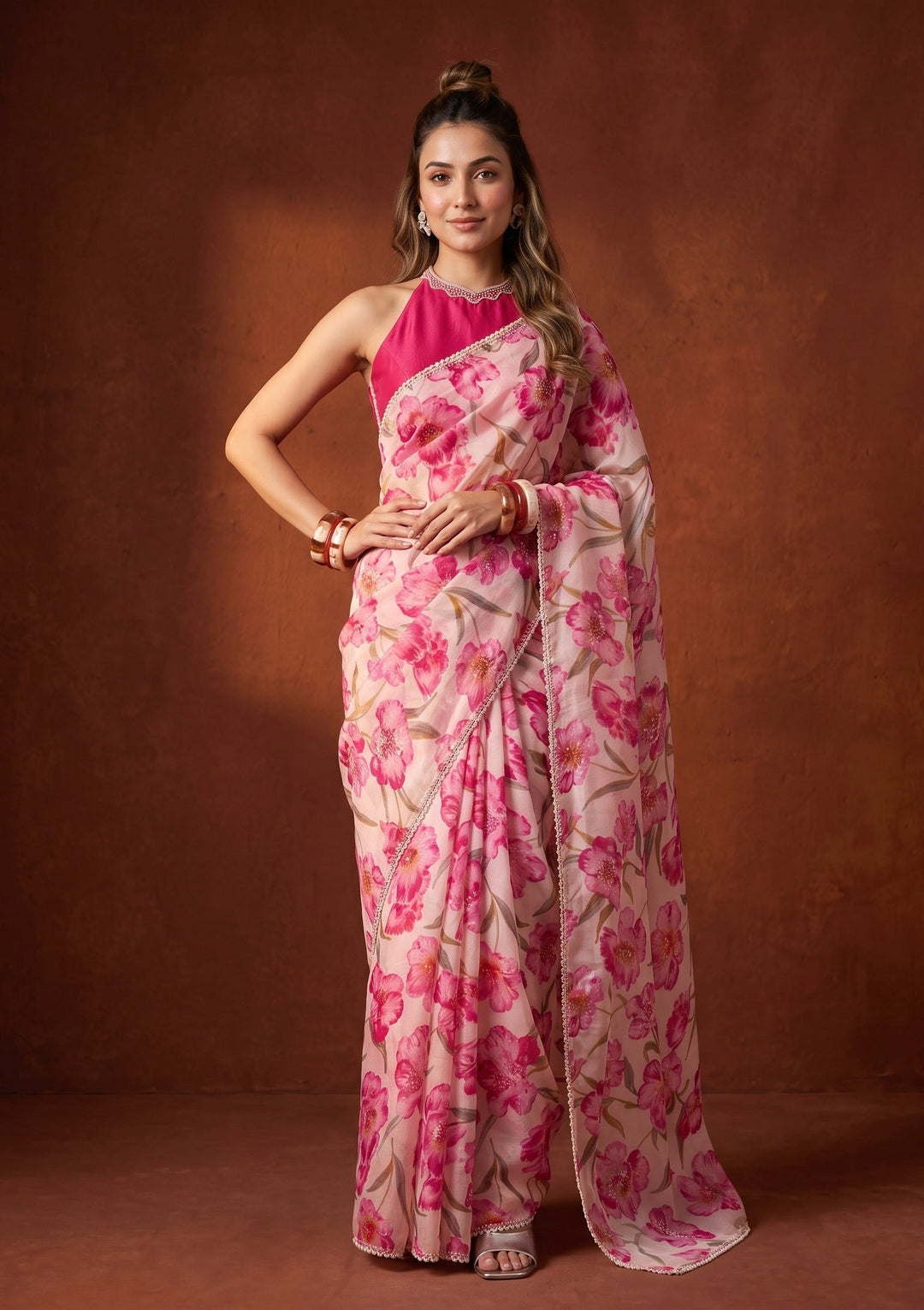 Cream Stonework Tissue Saree