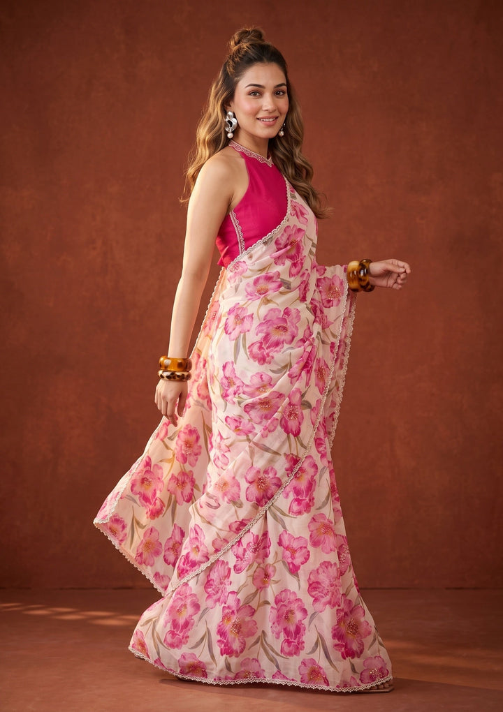 Cream Stonework Tissue Saree