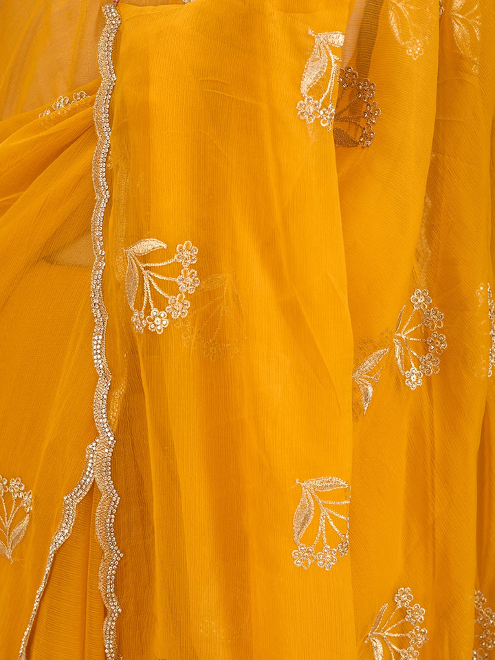 Mustard Zariwork (Gold) Chiffon Saree