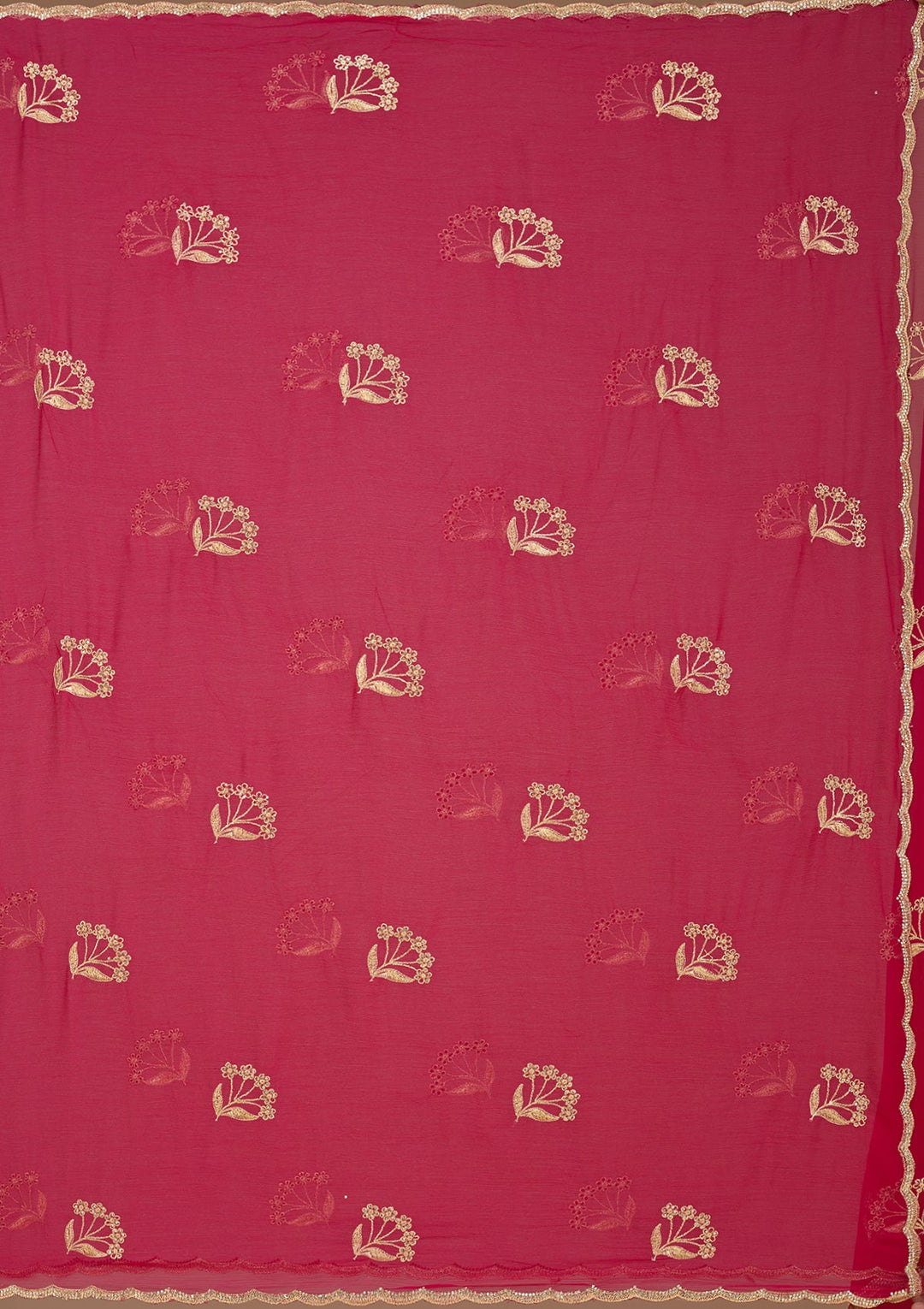 Rani Pink Zariwork (Gold) Chiffon Saree
