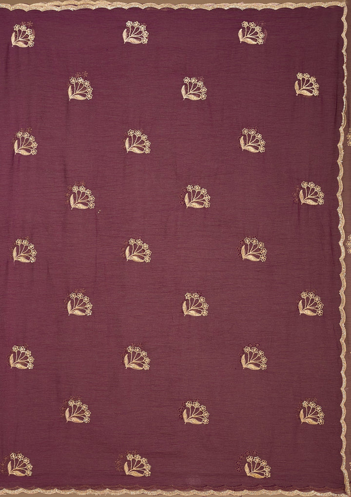 Wine Zariwork (Gold) Chiffon Saree